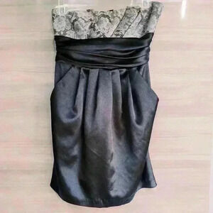 Junior Y2K Party Dress Short Black With Gray Lace Top Strapless Date Night 5